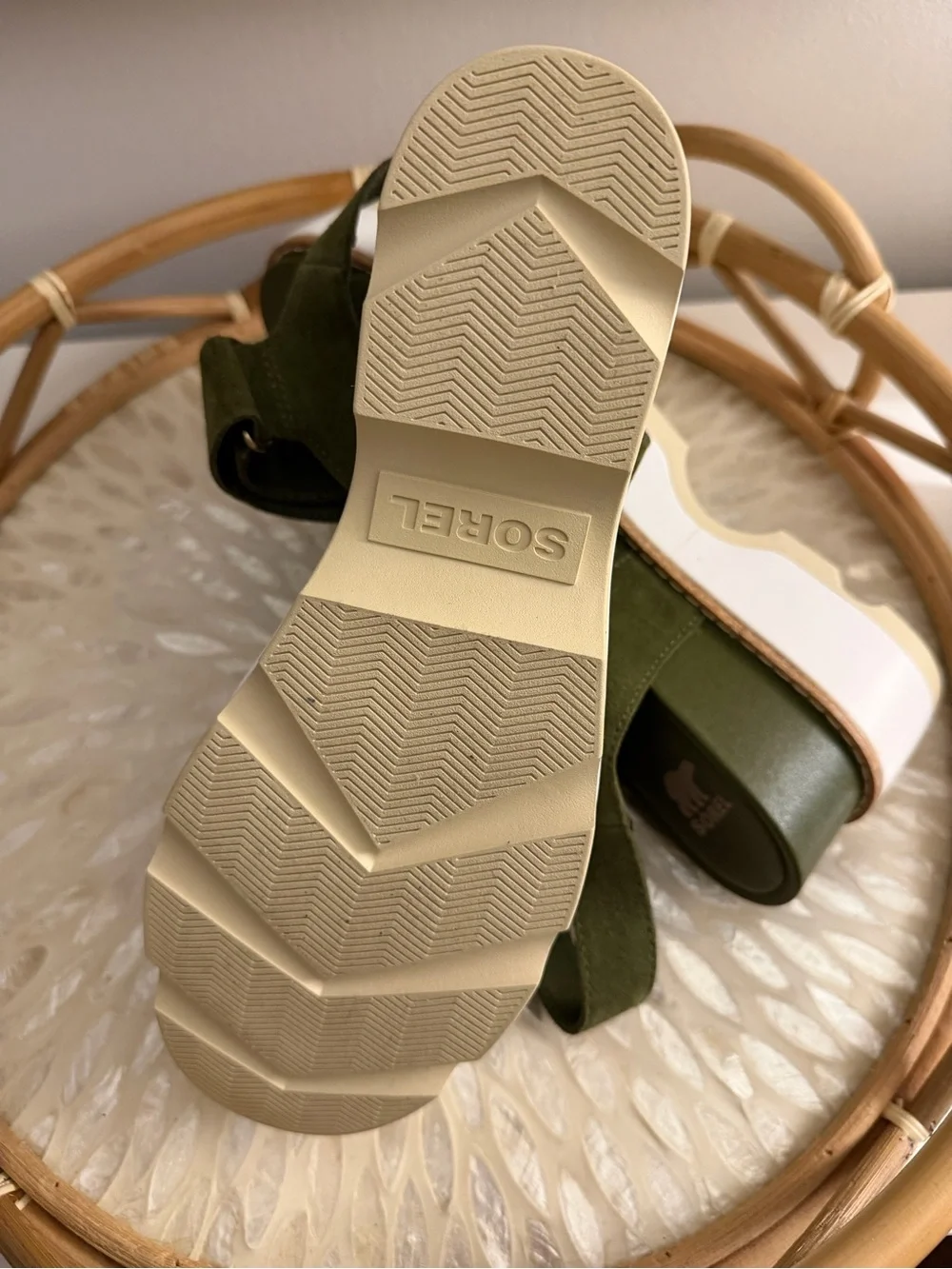 Sorel Women’s Olive Green Suede Platform Sandals